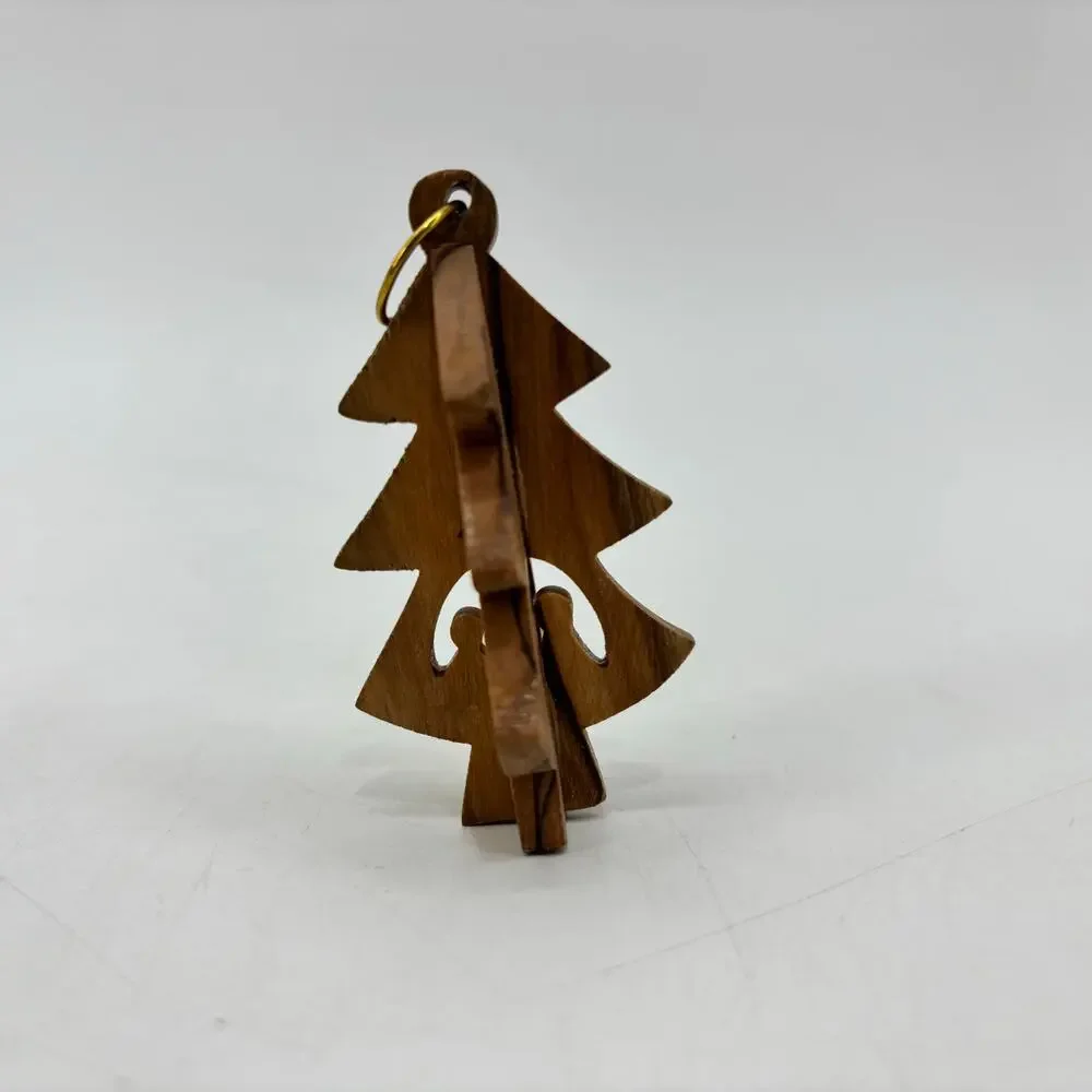 Olive Wood Christmas Tree Nativity Ornament Hand Carved Holy Land Bethlehem